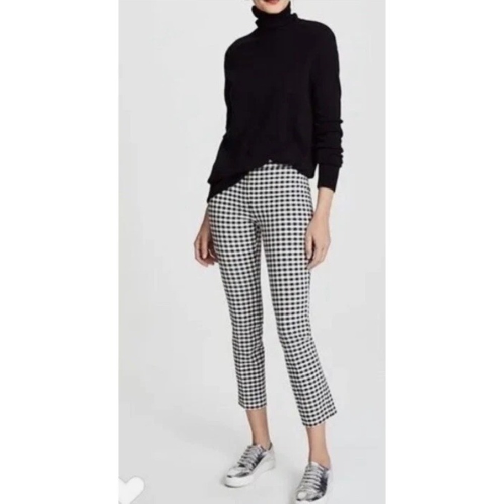 Theory Women's Classic Skinny Pants Viscose Gingham Black White Checkered